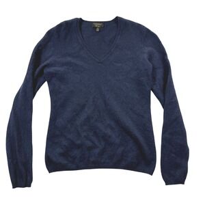 Charter Club Luxury Cashmere Sweater Womens Medium Navy Blue V-Neck Pullover
